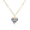 Detailed view of 18K gold-plated necklace with a blue heart enamel and zircon drip pendant - Blue Lava Enamel Heart