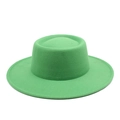 Detailed texture of bright green wool felt fedora with a wide brim and flat top - M (56-58cm) / Grass Green