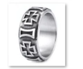 Vintage silver finish unisex ring featuring cross and vertical textured patterns - US 7 / Style 11 (Vintage Cross Pattern)