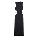 Ärmelloses schwarzes Maxikleid mit Taillenausschnitten und Strassketten-Details - S / Schwarz