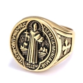Vintage gold Saint Benedict medal religious ring with intricate embossed details - Gold St. Benedict Style (28306)