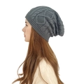 Unisex dark grey slouchy knit beanie featuring a classic cable knit pattern for winter warmth - One Size / Dark Gray