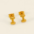 Polished 18K gold plated titanium steel letter I stud earrings with butterfly backs - Letter I