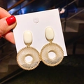 Elegant gold-plated cream oval earrings with woven cord metal ring detail - Oval Woven Splicing Earrings / White