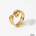 Golden double-layered wrap ring with teardrop ends and a polished metallic finish - Size 6 Gold Double Ring (B442)