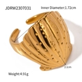 Verstellbarer 18K vergoldeter Fächerring mit strukturierter Oberfläche im Muscheldesign - Edelstahl/18K Vergoldet / Muschelstruktur Offener Ring (JDRW2307031)