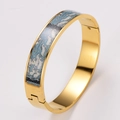 Bracciale a cerniera dorato in acciaio inossidabile con motivo di cavalli in smalto - Modello di Smalto per Cavalli al Galoppo (Stile 2)