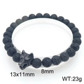 Lava stone bead bracelet with vintage silver wolf head charm and 8mm round beads - Retro Silver Wolf Head (KB205888-Z)