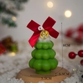 Green Christmas tree scented candle with red bow, gold bell and 8cm wood base - Christmas Tree Type F (Green)