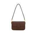 Minimalist crossbody bag in dark brown leather with square buckle and gold hardware - Brown