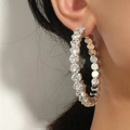 Elegant silver-toned hoop earrings with shimmering rhinestones on a model side profile - Single Piece / Silver Single DTE-G28S05