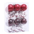 24Pcs transparent and red Christmas ball ornaments set in clear storage box - 6cm / Set of 24 / Burgundy