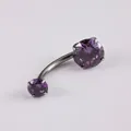 G23 titanium curved belly button ring with purple zircon in four-prong setting - Violet Blue