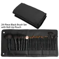 24-piece professional black makeup brush set with matching roll-up storage pouch - 24 Pcs Animal Hair Set With Black Pouch