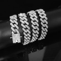 Detailed view of silver Cuban link chain with sparkling rhinestones and a square clasp - 40cm Silver Rhombus