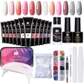 Nee Jolie 13-color solid nail extension gel kit with SUNmini lamp and storage bag - 12 Color Set (Makeup Bag With Lamp)