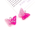 Set of two pink resin butterfly charms with silver glitter and metal loops for DIY crafts - Rose Red Butterfly Pendant