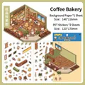 3D DIY Bäckerei-Sticker-Set mit PET-Aufklebern und 146x116mm isometrischem Karton - Kaffee Bäckerei