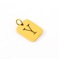 Polished gold rectangular stainless steel pendant with hollow letter Y charm - Letter Y (Y-Pendant)