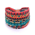 Bohemian mandala flower elastic headband in vibrant red and blue tribal pattern fabric - 17