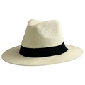 Classico cappello Panama in paglia crema con nastro nero, cappello estivo pieghevole - M (56-58cm) / Bianco Sporco