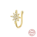 Golden 925 sterling silver star nose cuff with sparkling zircon stones in U-shape design - Gold Eight-Pointed Star