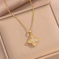 Collana a quadrifoglio in acciaio al titanio dorato con zirconi in scatola regalo - Stile Dorato (474)