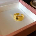 Vintage gold-plated adjustable ring with a brown gemstone and sunburst texture - Adjustable Open Style / 14# Ring-Gold-Radiant Texture