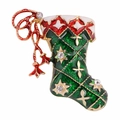 Elegant Christmas stocking brooch with red green enamel and sparkling rhinestones - YNCP1692 Ribbon Christmas Stocking