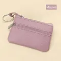 Lotus purple mini genuine leather coin purse with double zipper and lychee texture - Lotus Purple
