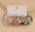Set de seis pendientes de aro de acetato con estampado de leopardo en varios colores - Aro Plateado - Patrón Colorido (Juego de 6 Pares)