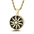 Hip hop stainless steel sun pendant with black enamel finish on golden twist chain - Gold Sun Pendant (KP100637-HR)