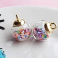 Clear glass ball pendant with gold cap and colorful star sequins for DIY jewelry - 1.6x2.2cm / Colorful