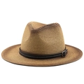 Dettaglio cappello di paglia intrecciato con fascia in pelle nera e fibbia argento - M (56-58cm) / Gradiente Abbronzatura (02)