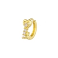 Golden heart-shaped key pendant earrings with white zircon accents on 18K gold plated hoop - Hollow Heart Four Zircon Style (EK00194) / Gold