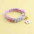 Pink and blue lace floral cat collar with a cherry blossom pendant and golden bell - Sakura Pendant/Metal Bell / Blue Pink Flower