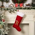 Calza di Natale in velluto rosso con lettera R dorata e bordo in finta pelliccia - Lettera R