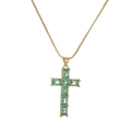 Collana a croce dorata con zirconi cubici verdi quadrati su una catena a scatola - Gemma Rettangolare / Verde