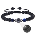 Braided couple bracelet with 100 languages projection charm and natural blue tiger eye stone - Lava Rock Bracelet