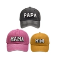 Matching PAPA MAMA MINI baseball caps in black pink and yellow with towel embroidery - Family Set (PAPA+MAMA+MINI) / Black/Pink/Yellow