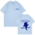 T-shirt en coton bleu clair avec imprimé cœur cerise et baleine, vues avant et arrière - S / Hauts / Bleu clair
