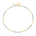 18K vergoldete Halskette mit Türkisperlen und verstellbarem Karabinerverschluss für Damen - Türkis-Patchwork-Rundgliederkette (KN0192-1)