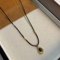 Collier double couche vintage avec pendentif goutte d'or et pierre précieuse brune - Collier Géométrique en Acier Inoxydable (05-G19) / Doré