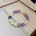 Pastel macaron cat eye stone bracelet with elephant charm on velvet jewelry tray - Warm Multicolor Style (25#)