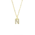 Gold square necklace with cubic zirconia paved letter N pendant on a delicate chain - Letter N