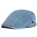 Berretto in denim azzurro con cuciture colorate e cinturino in metallo regolabile - Blu Chiaro / Strisce Multicolore