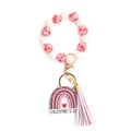 Detail of beaded Valentine's Day keychain with pink heart beads and a colorful tassel - Heart Pattern Pink Tassel