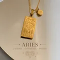 Ram sterrenbeeld ketting met gouden rechthoekige hanger en bijpassende kleine ronde bedel - Ram