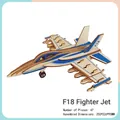 3D wooden puzzle of F18 fighter jet with 47 pieces in natural wood and blue color finish - F18 Hornet