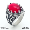 Vintage royal style stainless steel ring with large oval red gemstone and carvings - Style B Steel Red (KR109905-TGX)